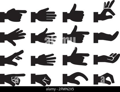 Icone vettoriali di segni e gesti delle mani isolate su bianco sfondo Illustrazione Vettoriale