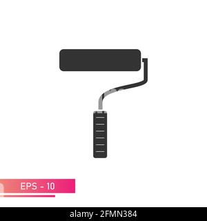 Rullo di vernice, icona. Design solido. Su sfondo bianco. Strumenti per i lavoratori. Illustrazione vettoriale piatta. Illustrazione Vettoriale