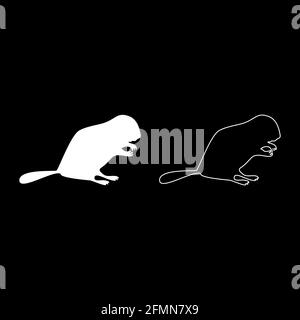 Beaver Animal Rodent silhouette stativo bianco colore vettore illustrazione solido stile contorno immagine semplice Illustrazione Vettoriale
