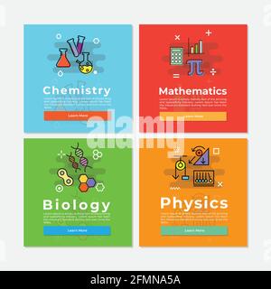 Soggetto scolastico di Matematica, fisica, chimica e Biologia Banner Set Vector Illustrazione Vettoriale