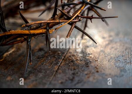 Corona di spine con gocce rosse Foto Stock