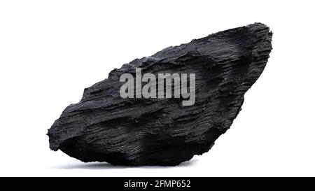 grande roccia scura isolata con ombra su sfondo bianco Foto Stock