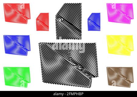 Bradford e Butler County, Commonwealth della Pennsylvania (Stati Uniti, Stati Uniti d'America, Stati Uniti, Stati Uniti, Stati Uniti) mappa vettoriale, sket scarabocchio Illustrazione Vettoriale