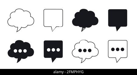 Fumetto di discussione e icone di chat, in bianco e nero Illustrazione Vettoriale