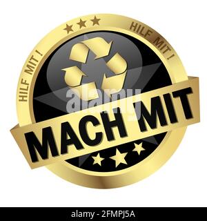 EPS 10 vettore con pulsante rotondo colorato con banner e. partecipa (in tedesco) Illustrazione Vettoriale