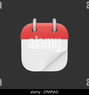 icona calendario 3d semplice illustrazione isolata su sfondo scuro. Rendering 3d di alta qualità. Foto Stock