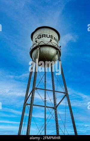 Vecchia torre d'acqua in metallo a Gruene, Texas Foto Stock