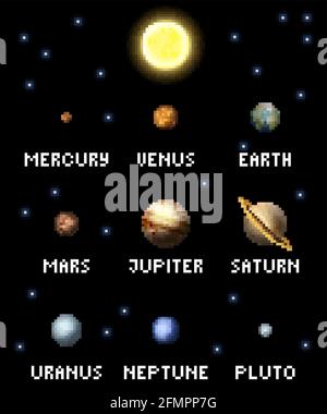 Sistema solare pianeti 8 Bit Video Gioco Pixel Art Illustrazione Vettoriale