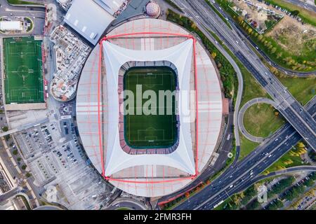 Lisbona, Portogallo - 15 dicembre 2020: Veduta aerea dell'Estadio Sport Lisboa e Benfica dall'alto, Lisbona, Portogallo. Foto Stock