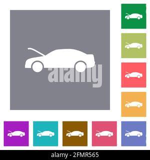 Le icone piatte dell'indicatore del cofano dell'auto sul cruscotto sono di colore semplice sfondi quadrati Illustrazione Vettoriale