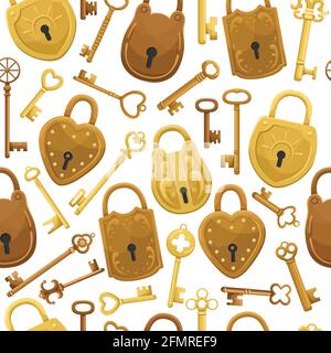 Il motivo senza cuciture con tasti e serrature retrò. Illustrazione Vettoriale