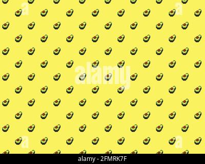 Avocado pixel su sfondo giallo - motivo senza giunture Foto Stock