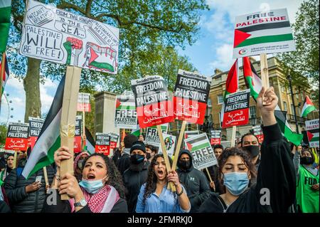 Londra, Regno Unito. 11 Maggio 2021. Una manifestazione pro Palestina a Whitehall di fronte a Downing Street, che si oppone agli ultimi piani di Israele di spostare i residenti palestinesi di Gerusalemme. Credit: Guy Bell/Alamy Live News Foto Stock