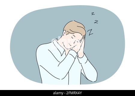 Affari, sonno, fatica, sogno, relax, concetto di insonnia Illustrazione Vettoriale