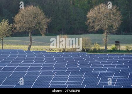 06 maggio 2021, Schleswig-Holstein, Dätgen: Gli impianti fotovoltaici sono situati in un parco solare vicino all'autostrada A7. Foto: Marcus Brandt/dpa Foto Stock