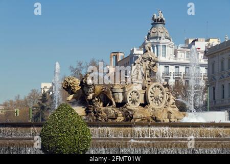 Fontana di Cibeles a Madrid, Spagna. Uno dei simboli più conosciuti della città di Madrid Foto Stock