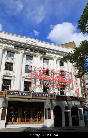 Agatha Christie's The Mousetrap, nel St Martin's Theatre, lo spettacolo più longevo del mondo, ora è il 69° anno, che riaprirà il 17 maggio, Londra UK Foto Stock