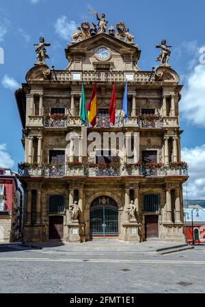 Municipio di Pamplona, antico e storico edificio in Spagna Foto Stock