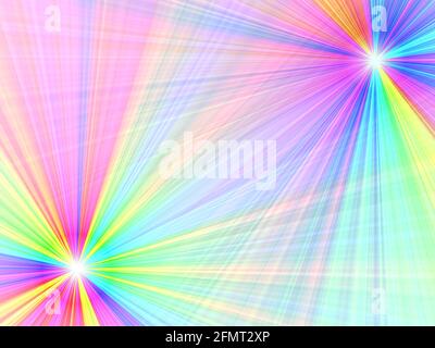Sfondo astratto - esplosione di luce colorata. Raggi di luce colorata. Fasci multicolore provenienti da due sorgenti tipo Sun. Foto Stock