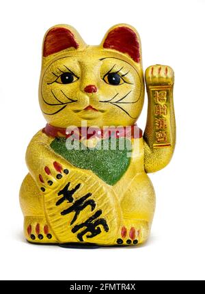 Il gatto Maneki-Neko è una statua culturale tradizionale del Giappone che  si crede porti grande ricchezza e fortuna al suo proprietario. Traduzione:  'Entra Foto stock - Alamy