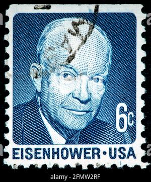 USA - CIRCA 1970: Un francobollo stampato negli Stati Uniti mostra il presidente del ritratto Dwight David Eisenhower circa 1970 Foto Stock