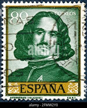 SPAGNA - CIRCA 1959: Francobollo stampato dalla Spagna mostra immagine Autoritratto dipinto da Velazquez Foto Stock