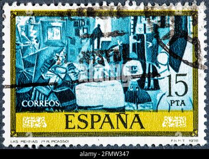 SPAGNA - CIRCA 1978: Francobollo stampato dalla Spagna mostra l'immagine dei Meninas dipinto da Paul Picasso Foto Stock