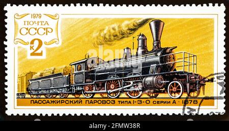 RUSSIA - DAL 1978 AL 1979 CIRCA: Il francobollo stampato dalla Russia mostra una collezione locomotiva disegni circa dal 1978 al 1979. Foto Stock