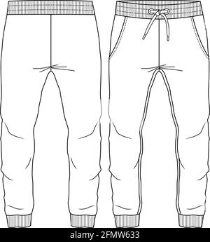Kids Boys Sweat Pant Jogger modello di disegno piatto moda stile. Illustrazione tecnica della moda dei giovani uomini. Illustrazione Vettoriale