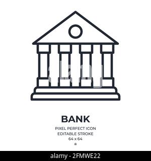 Bank editable stroke outline icona isolata su sfondo bianco flat vettore illustrazione. Pixel perfetto. 64 x 64. Illustrazione Vettoriale