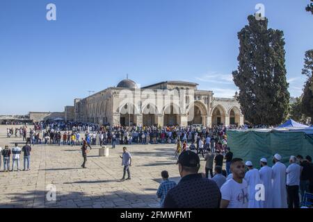 La moschea più lontana situata nella città vecchia di Gerusalemme, è il terzo luogo sacro dell'Islam.This foto è stata scattata a Ramadan , maggio 10.2021 Foto Stock