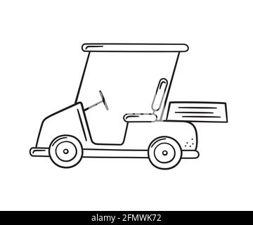 Golf cart in stile doodle. Auto elettrica disegnata a mano. Illustrazione vettoriale isolata su sfondo bianco Illustrazione Vettoriale