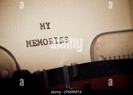 La mia frase di memorie scritta con una macchina da scrivere. Foto Stock