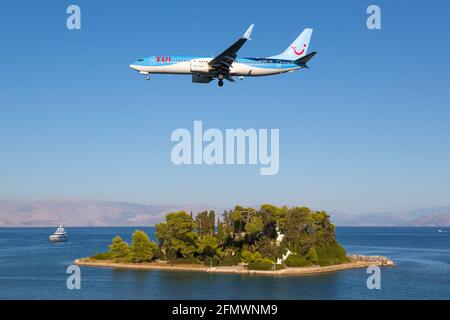 Corfù, Grecia – 15. Settembre 2017: TUI Boeing 737 all'aeroporto di Corfù (CFU) in Grecia. Foto Stock