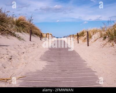 Percorso spiaggia sul Mar Baltico a Warnemuende Foto Stock