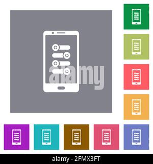 Mobile sintonia fine icone piatte su semplici sfondi quadrati a colori Illustrazione Vettoriale