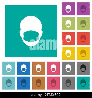 Faccia con maschera medica icone piatte multicolore su sfondi quadrati. Incluse variazioni delle icone bianche e più scure per il passaggio del mouse o gli effetti attivi. Illustrazione Vettoriale