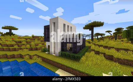 Minecraft Game – Maggio 11 2021: Esempio di design moderno della casa in Minecraft Game illustrazione 3D. Editoriale Foto Stock