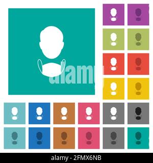 Viso e maschera medica icone piatte multicolore su sfondi quadrati. Incluse variazioni delle icone bianche e più scure per il passaggio del mouse o gli effetti attivi. Illustrazione Vettoriale