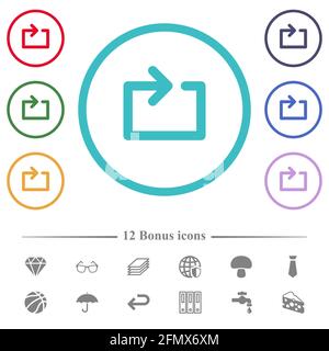 Icone a colori piatte loop dei supporti nei contorni a forma di cerchio. 12 icone bonus incluse. Illustrazione Vettoriale