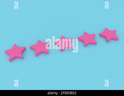 Classificazione a cinque stelle. Stelle su sfondo colorato. Classificazione di un hotel, ristorante, app mobile o caffetteria. Lo stato dell'istituzione, dell'hotel. Valutazione ed e Foto Stock