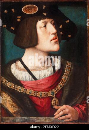 Carlo V (1500-1558), Imperatore Sacro Romano (1519-1556), ritratto dipinto in olio su pannello di Barend van Orley, 1515-1516 Foto Stock