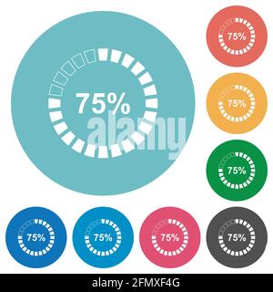icone bianche piatte caricate al 75% su sfondi rotondi Illustrazione Vettoriale