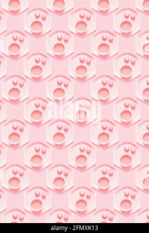 Modello di caffè con macaron su sfondo rosa pastello. Foto Stock