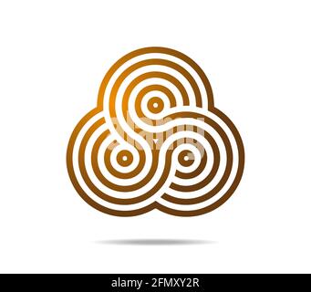 Golden Mobius loop composto da tre archi. Labirinto costituito da tre cerchi concentrici con molte linee. Un labirinto fatto di loop infinito Illustrazione Vettoriale