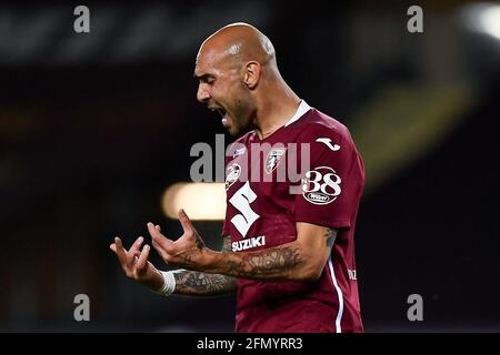 Torino, Italia. 12 maggio 2021. Simone Zaza del Torino FC reagisce durante la serie A tra Torino FC e AC Milan. Credit: Nicolò campo/Alamy Live News Foto Stock