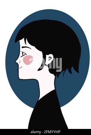 Illustrazione digitale del volto di una donna rilassata, per storie, stile pop art Foto Stock