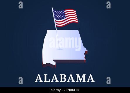 alabama state Isometric map e USA natioanl flag 3D isometrico Figura del vettore di stato di noi Illustrazione Vettoriale