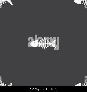 Ossa di pesce modello senza giunture. Schizzo di scheletro di pesce, illustrazione di Cartoon Vector disegnata a mano. Illustrazione Vettoriale