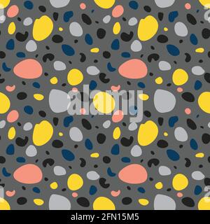 Motivo senza cuciture con coloratissimi punti tondi pastello irregolari. Trama astratta ripetibile. Illustrazione Vettoriale